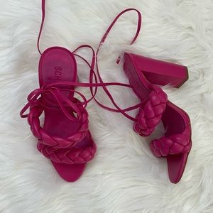 Schutz Zarda Ankle Tie Block Heel Sandal in Pink W Size 6